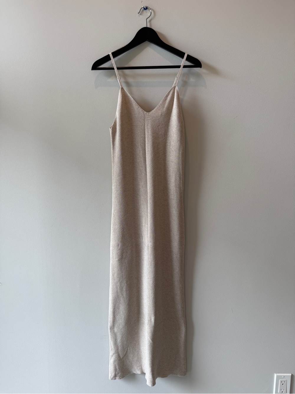 Fitted Rib Knit Maxi Dress in Beige